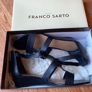 Franco Sarto Utility Black Wedge Gladiator Sandals